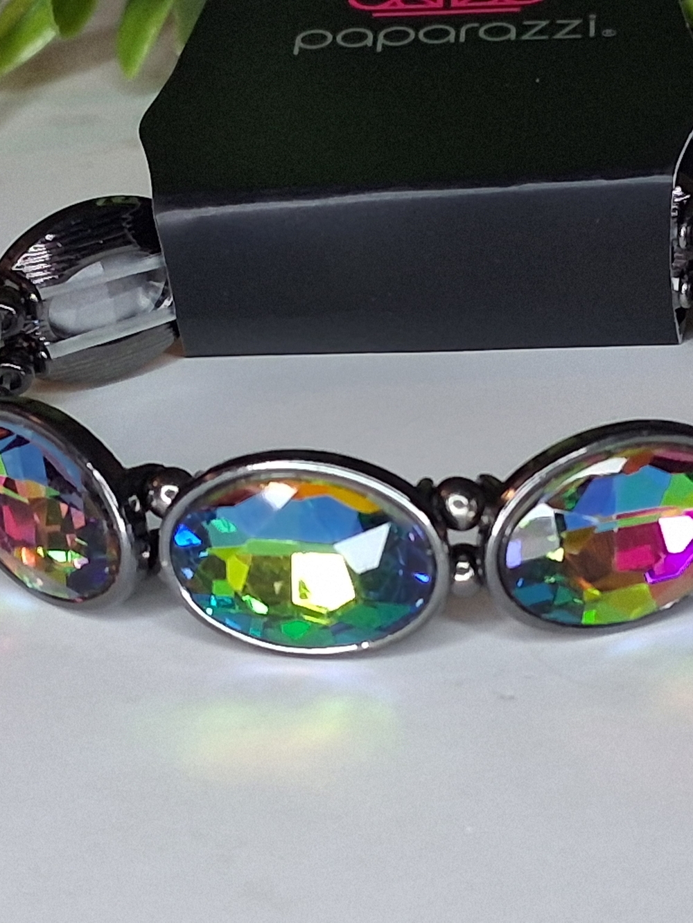 Oil Spill Multi Oval Crystal Stretch Bracelet